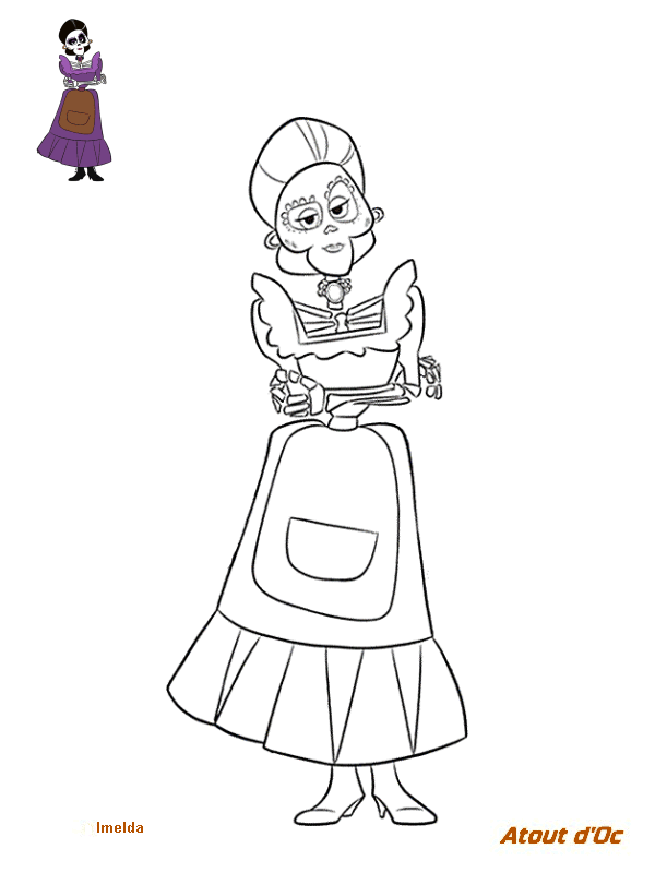 Coloriage Frida Kahlo Slender Female Skeleton Black Hair Brown Eyes Makeup A Mustache And A Unibrow - Coco Disney à imprimer